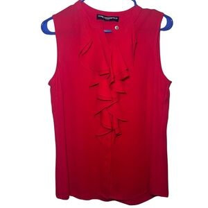 Karl Lagerfeld Red Paris Ruffle Neck Sleeveless Blouse Size Small 6 Office